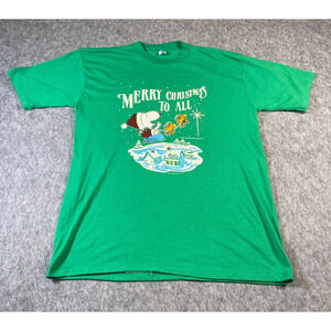Vintage Peanuts Snoopy Single Stitch Merry Christmas to All Shirt Artex Mens XL